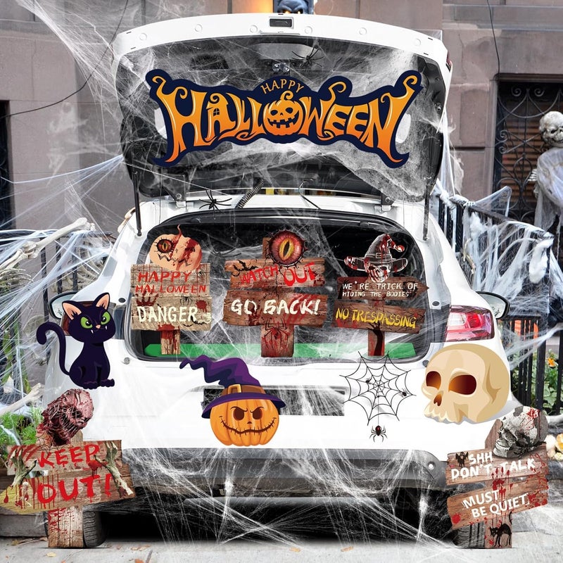 EggSun Halloween Trunk or Treat Car Decorations Kit for SUV,Warning Yard Signs Stakes Props Car Archway Garage Decor Stickers,Haunted Garage House Door Outdoor Decor Entryway Archway & Party - Image 4